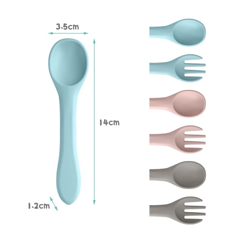 Vicloon Silicone Baby Fork and Spoon Set, 6PCS Baby Led Weaning Utensils, First Stage Feeding Set, Dishwasher Safe - Image 2
